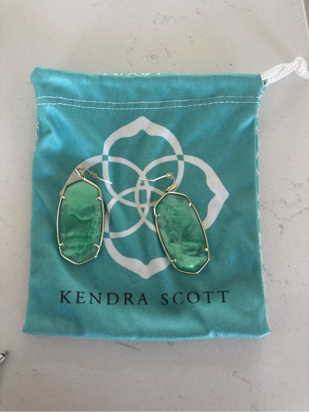 Kendra Scott Gold Drop Earrings with Green Stones